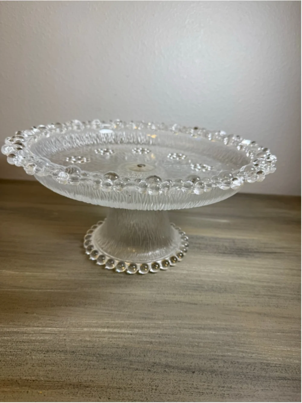 Vintage Masserini Barocco Attributed Clear Glass Pedestal Cake Stand 11.5